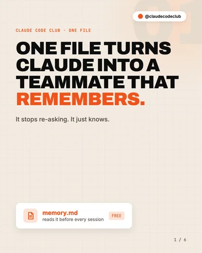 Carousel cover: One file turns Claude into a teammate that remembers